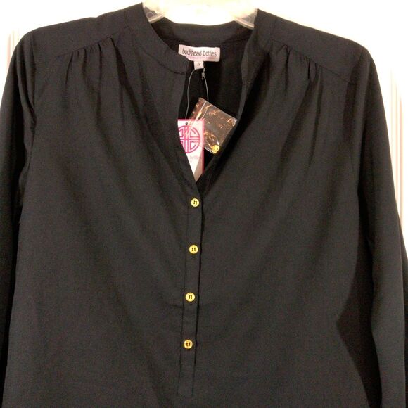 NWT Buckhead Besties Womans Small Top Blouse Black Long Sleeve Elastic Wrist - Picture 3 of 6
